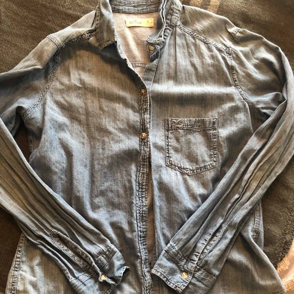 Blue denim button down shirt